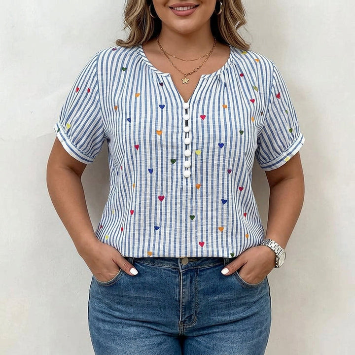 Olivia | Blouse Rayée avec Imprimé Cœur