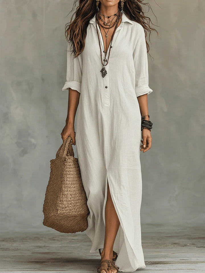 Soline | Robe Maxi Noire Oversize avec Boutons