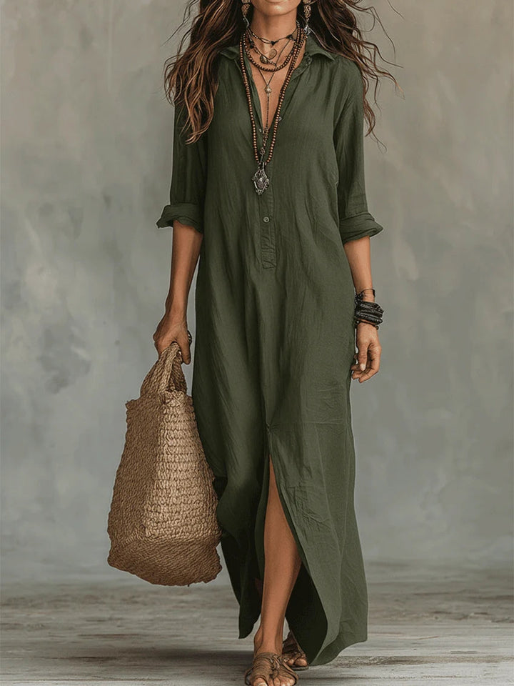 Soline | Robe Maxi Noire Oversize avec Boutons