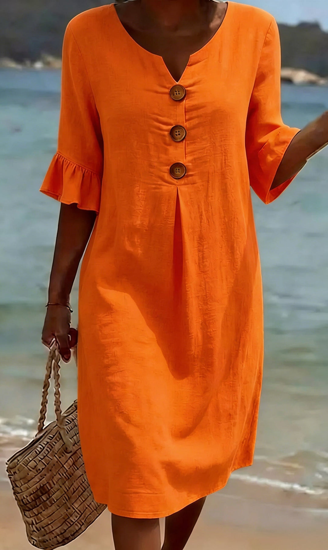 Camille | Robe Lin Et Coton Boutonnée Élégante