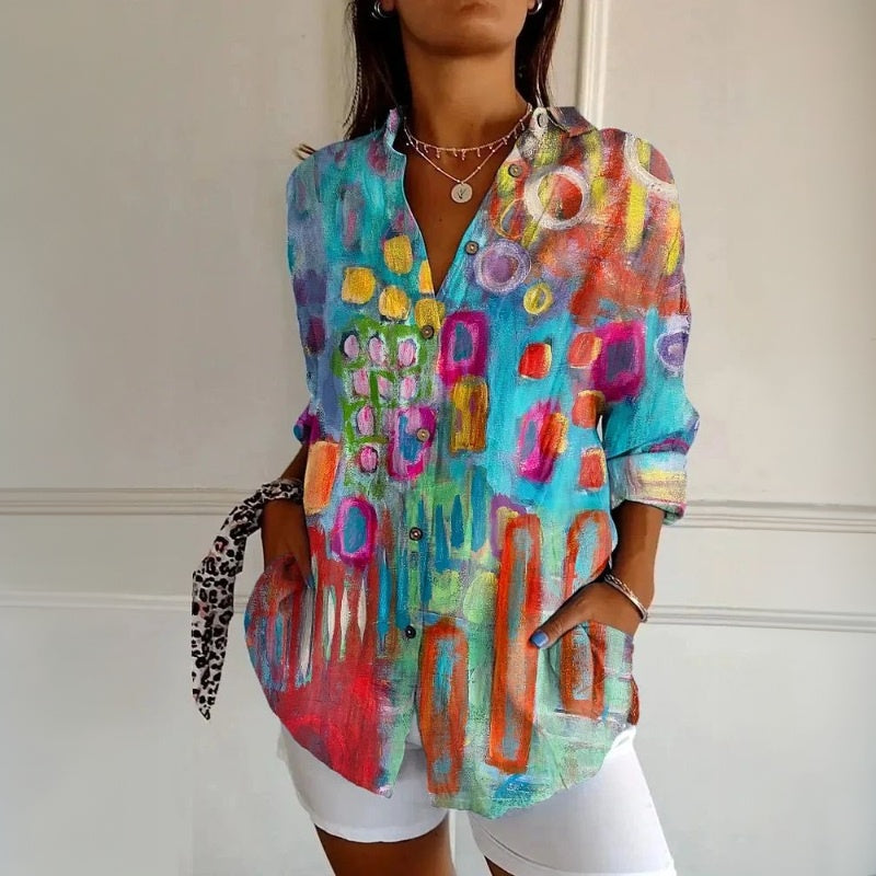 【Manches Longues】Chemisier Coloré Vintage