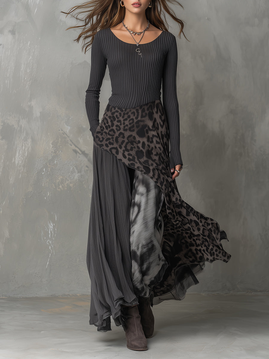 Martina - Robe longue de style bohémien avec imprimé léopard