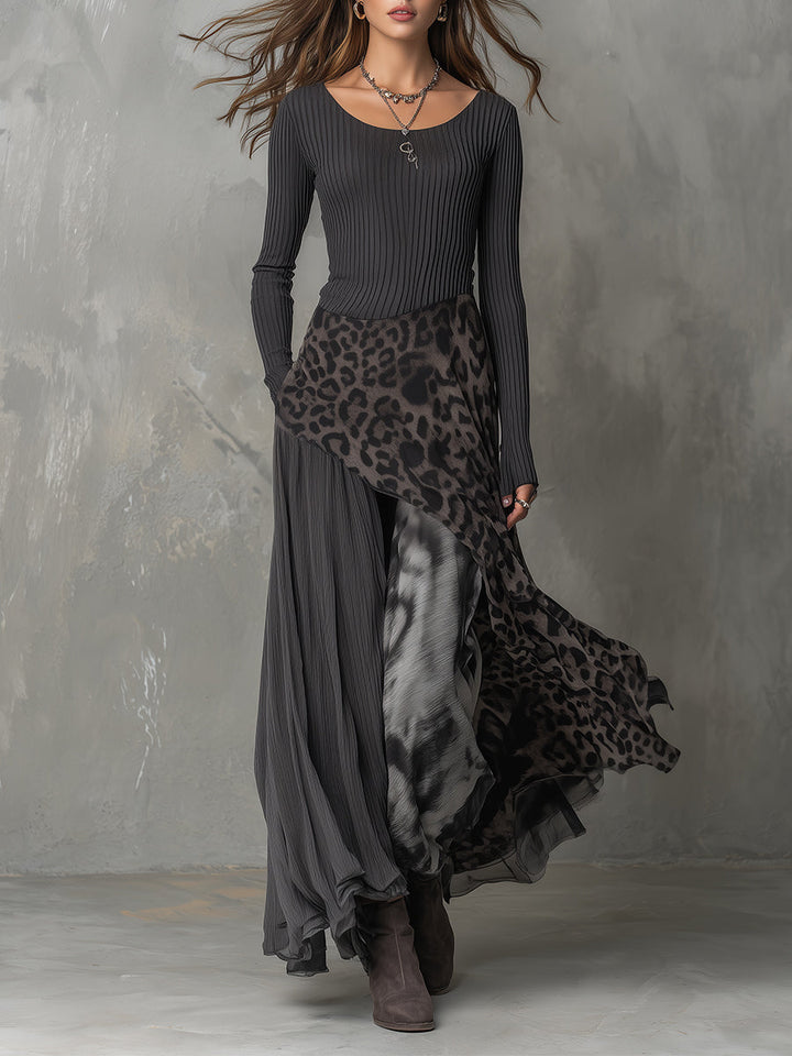 Martina - Robe longue de style bohémien avec imprimé léopard