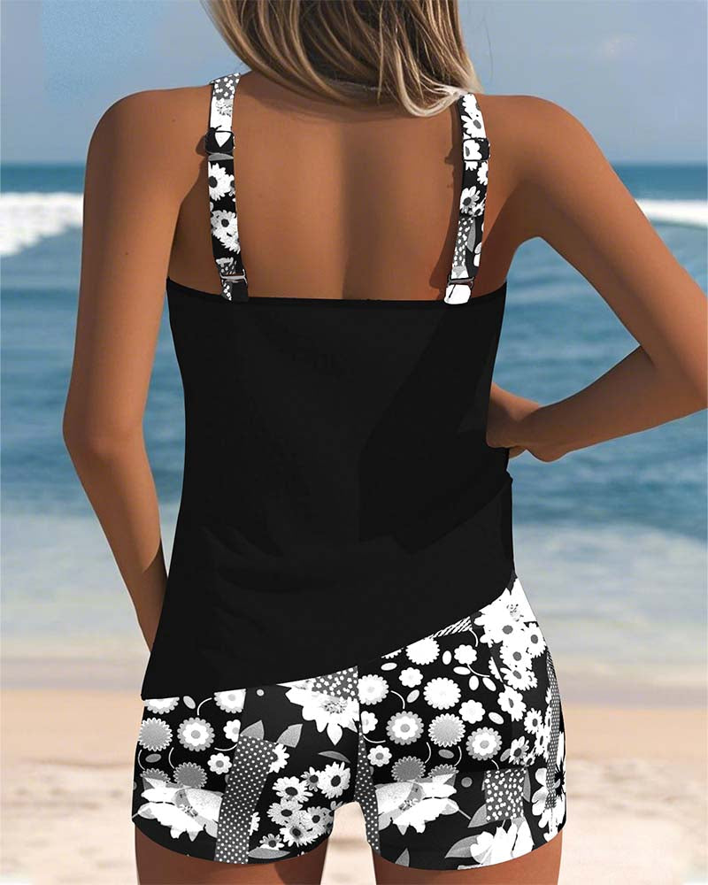 Laluna | Tankini 2 Pièces Fleuri & Short de Bain