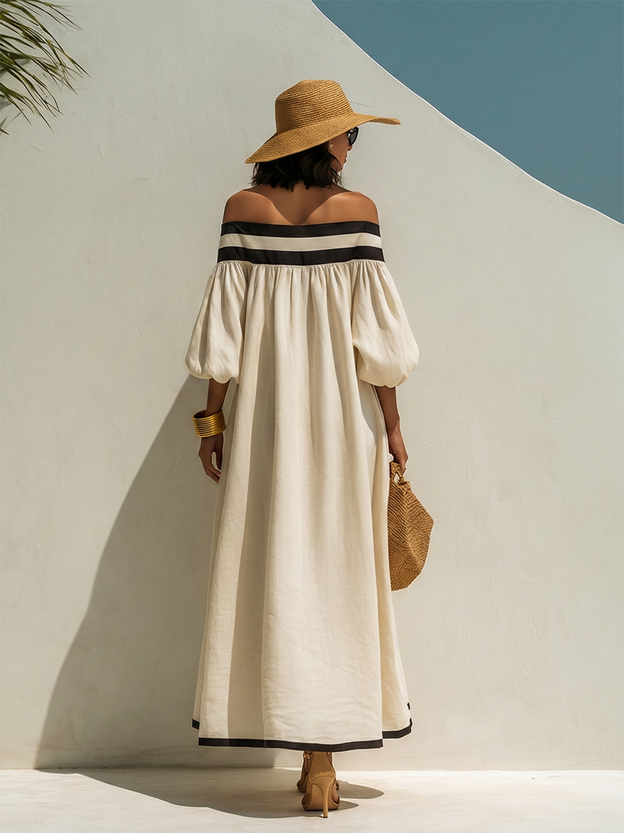 Élise | Robe Maxi Épaules Dénudées En Coton Lin