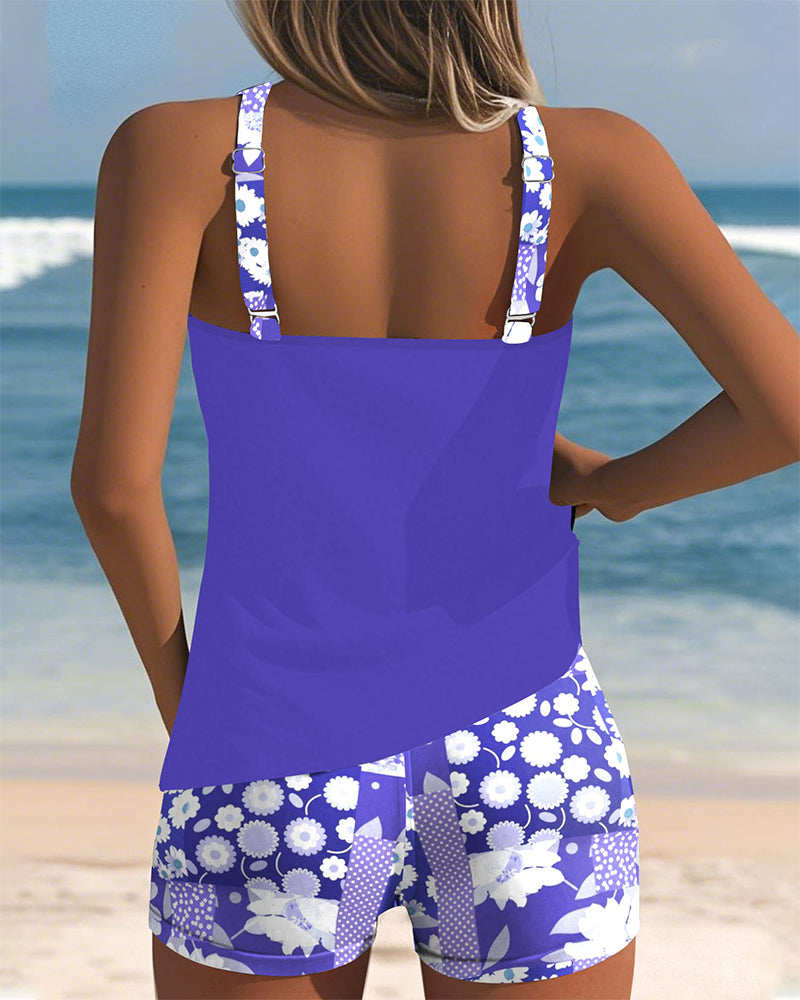 Laluna | Tankini 2 Pièces Fleuri & Short de Bain