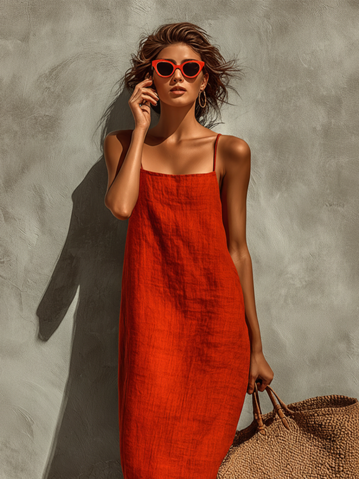 Robe Femme Avec Bretelles Fines & Décolleté Carré