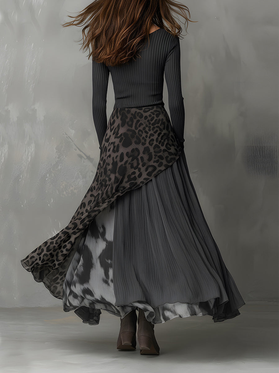 Martina - Robe longue de style bohémien avec imprimé léopard
