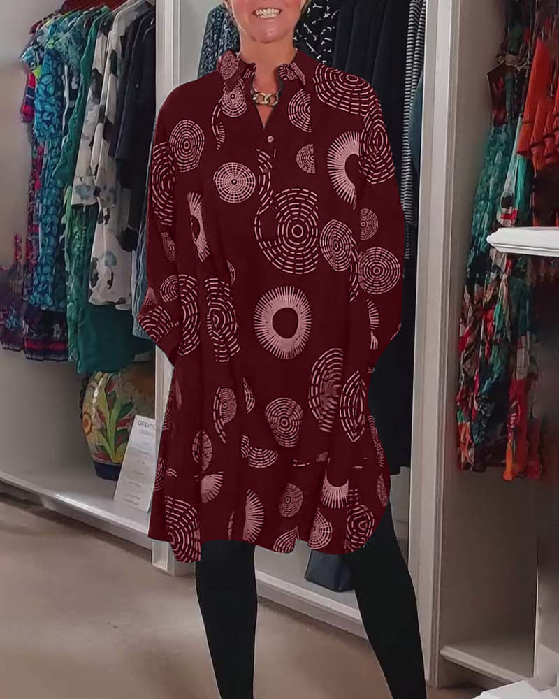 Robe décontractée à revers à imprimé géométrique