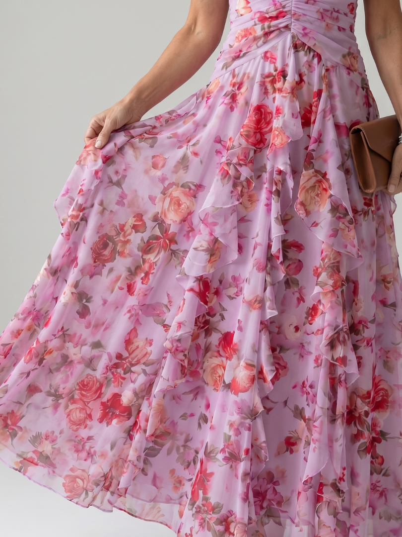 Nori | Robe Maxi Florale à Encolure Halter et Corps Froncé