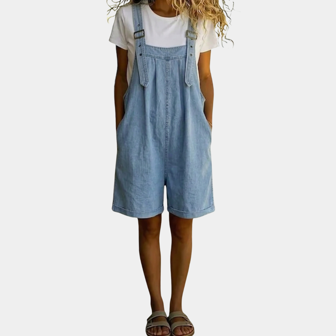Clara | Salopette en denim doux lavé vintage bleu clair