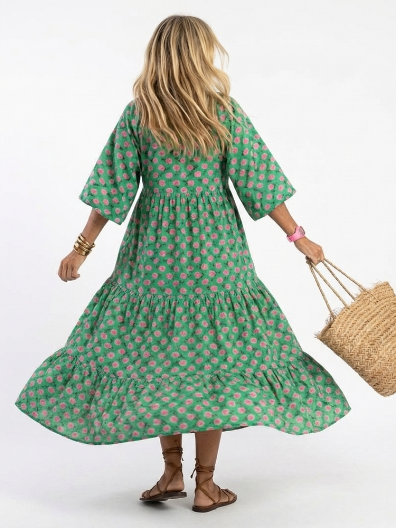 Fiora | Robe Midi Évasée Imprimée Florale à Col V