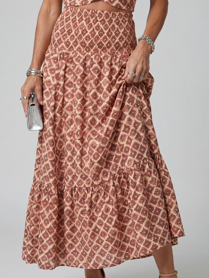 Amira | Robe Midi Découpée à Imprimé Géométrique avec Col Croisé