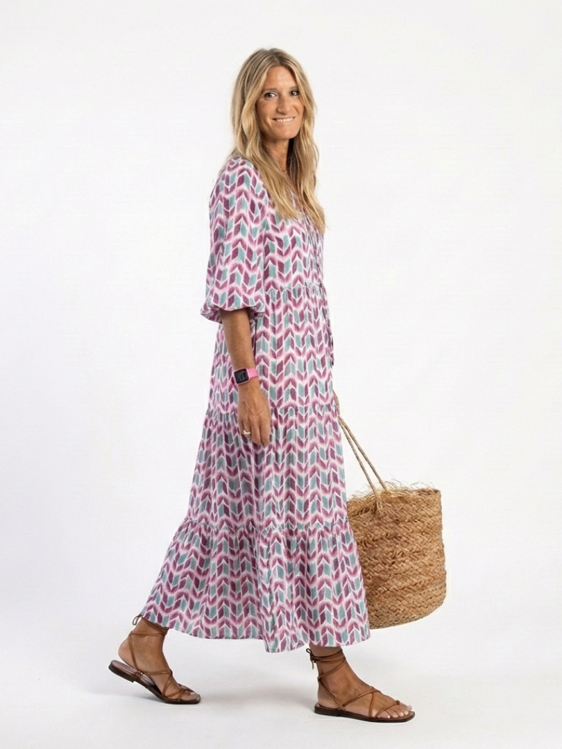 Mireya | Robe midi à manches longues à imprimé géométrique