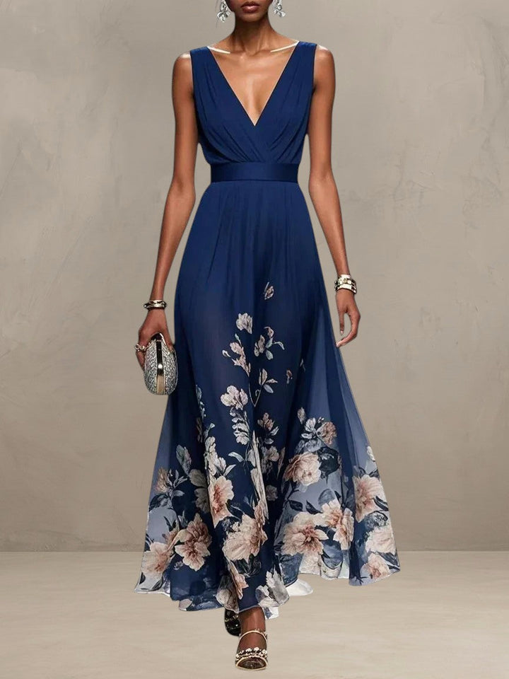 ROSA | ROBE MAXI EN CHIFFON FLORAL À COL V