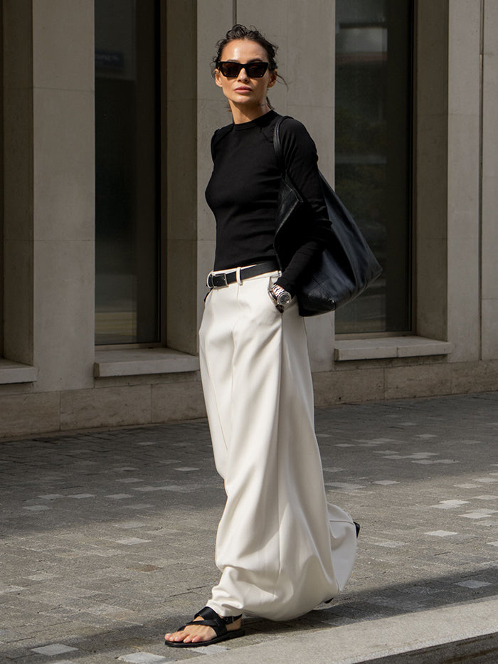 Margot | Jupe Longue Taille Haute Coupe Droite & Pince Structurée