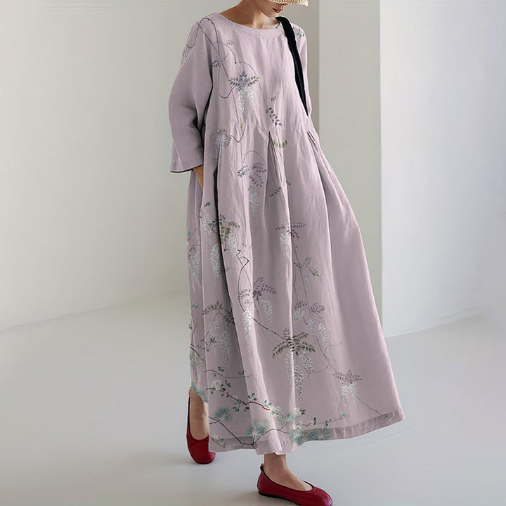 Robe Midi Ample en Imprimé Floral Japonais Vintage pour Femme