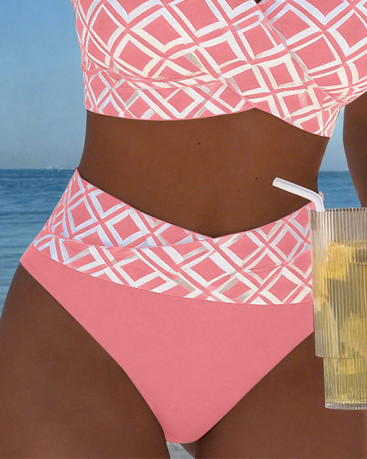 Léa | Bikini Deux Pièces Imprimé Géométrique & Taille Haute