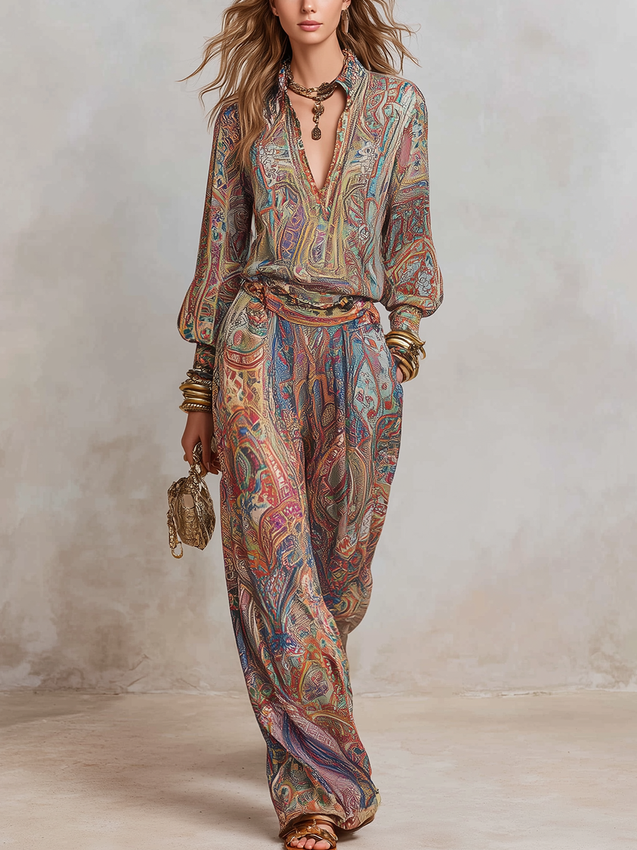 Pantalon large à imprimé paisley exquis