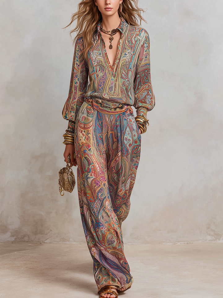 Pantalon large à imprimé paisley exquis