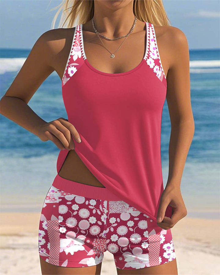 Laluna | Tankini 2 Pièces Fleuri & Short de Bain