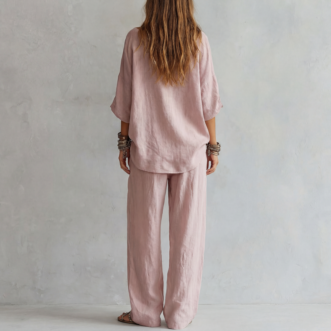 Ensemble de Pantalons Amples en Lin Rose Clair