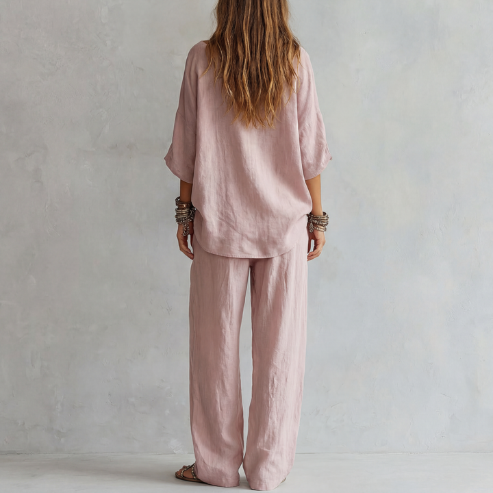 Ensemble de Pantalons Amples en Lin Rose Clair