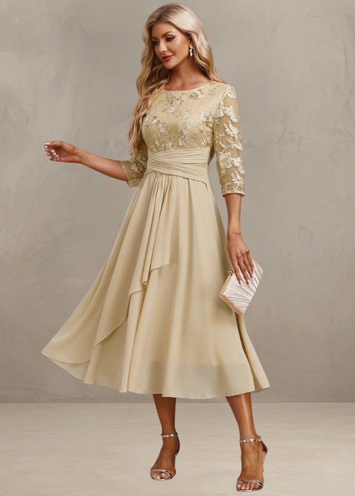 ELIN | ROBE CHAMPAGNE AVEC BRODERIE DÉLICATE