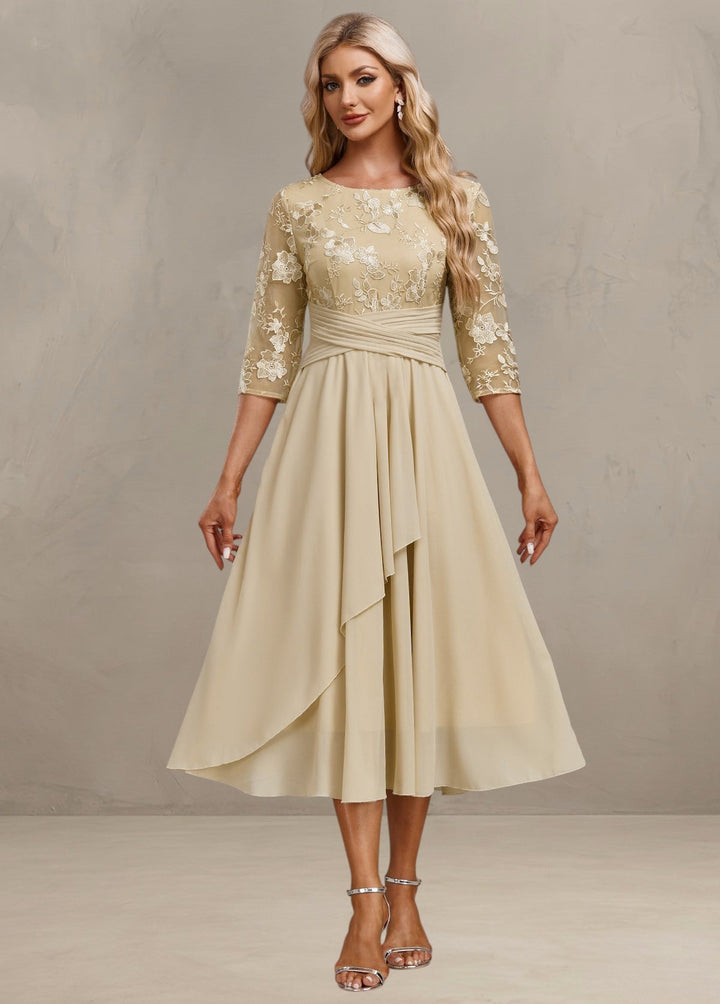 ELIN | ROBE CHAMPAGNE AVEC BRODERIE DÉLICATE