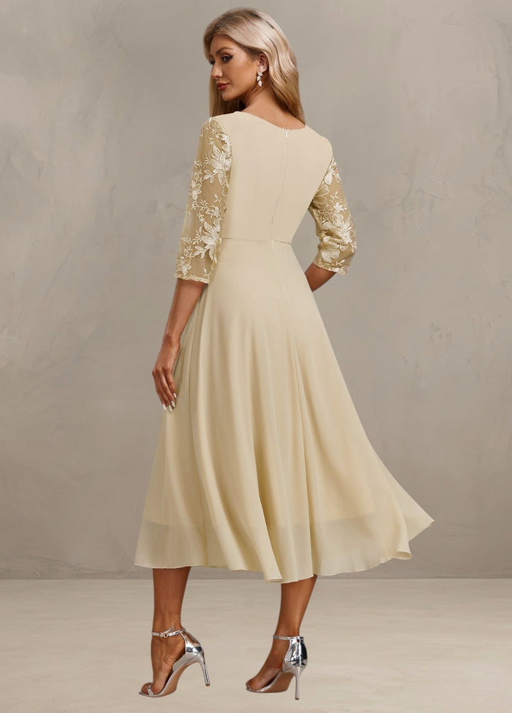 ELIN | ROBE CHAMPAGNE AVEC BRODERIE DÉLICATE