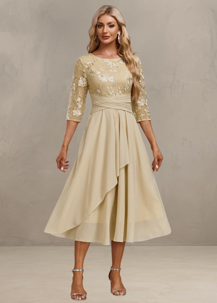 ELIN | ROBE CHAMPAGNE AVEC BRODERIE DÉLICATE