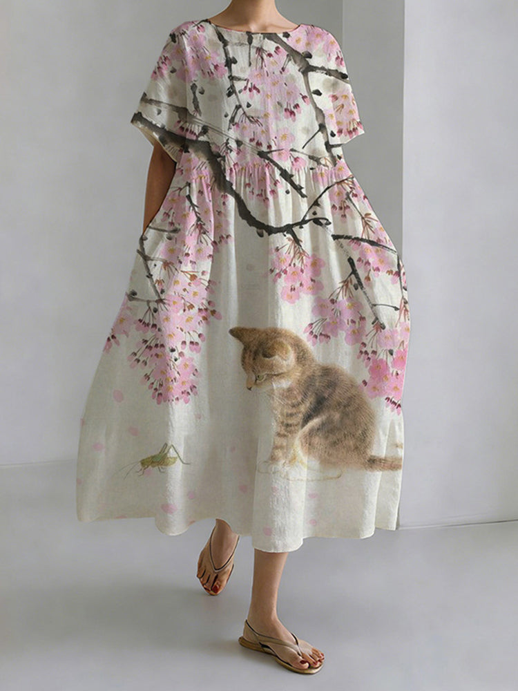 Robe ronde à col rond pour chaton à l'ombre des arbres japonais