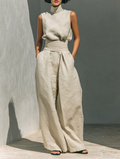 Selene | Ensemble Minimaliste en Coton et Lin avec Pantalon Large