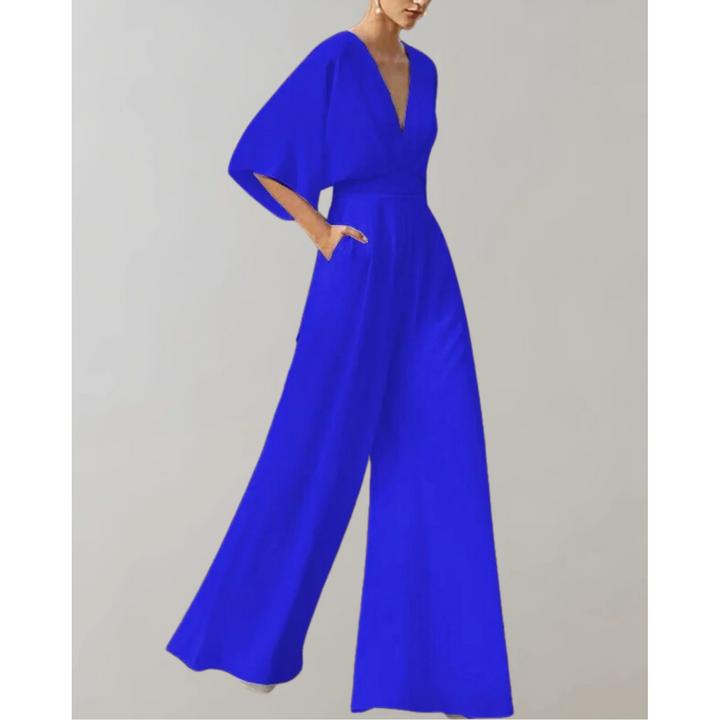 Célia | Combinaison Fluide Col V & Jambes Larges
