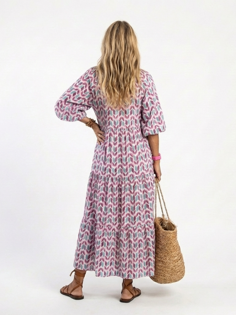 Mireya | Robe midi à manches longues à imprimé géométrique