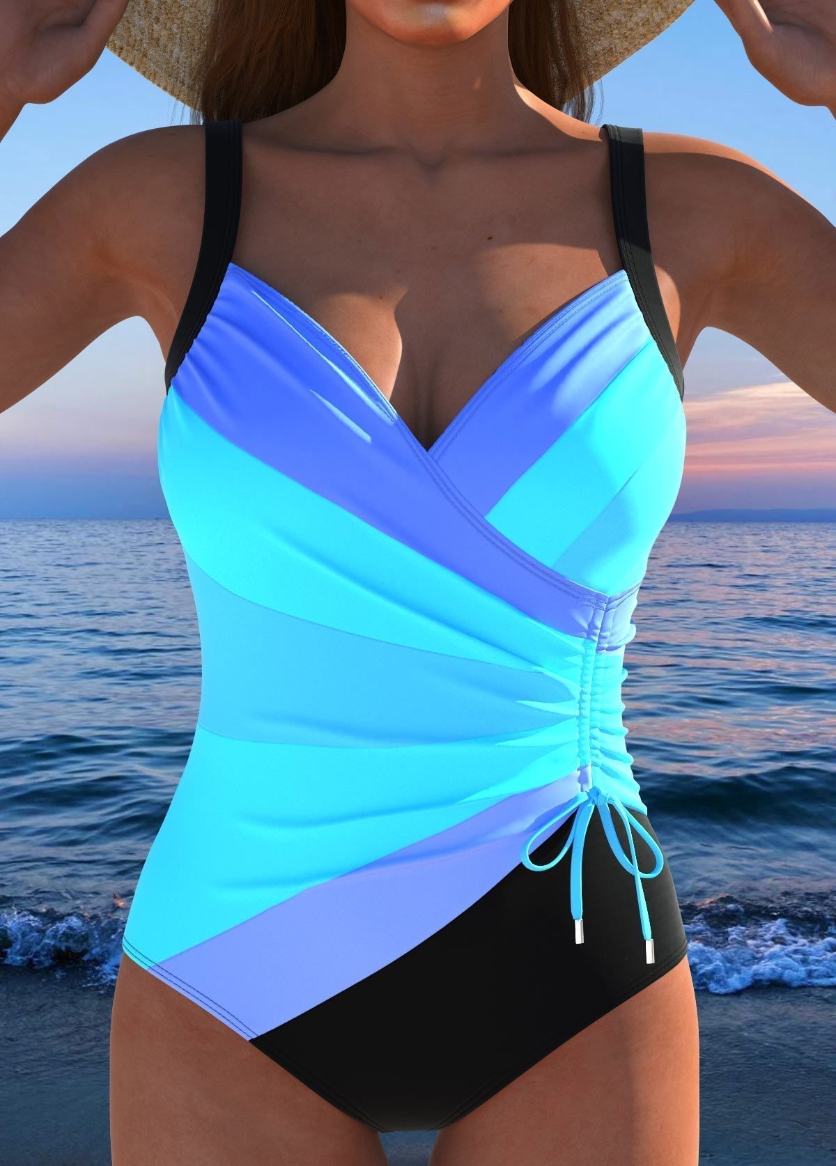 Aurora | Maillot de Bain Une Pièce Croisé Imprimé Multicolore & Cordon Ajustable