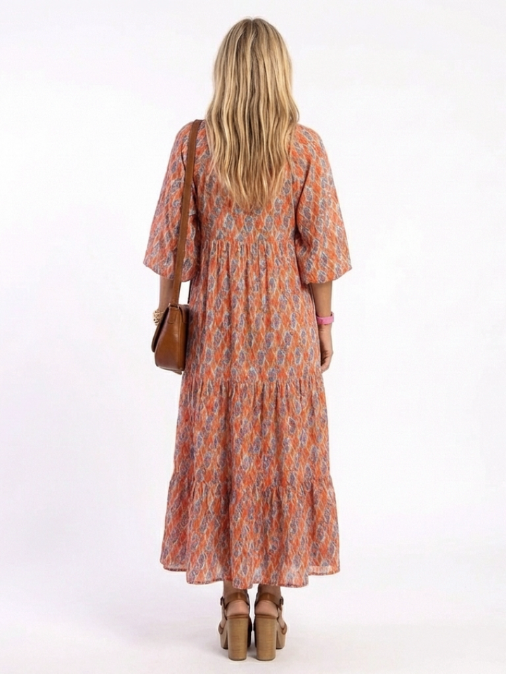 Amara | Robe Midi à Imprimé Géométrique avec Décolleté en V