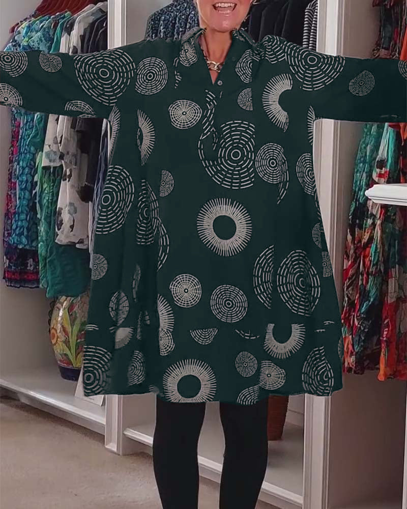 Robe décontractée à revers à imprimé géométrique
