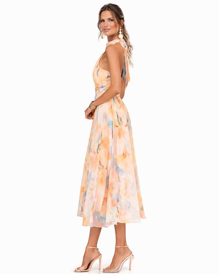 Aurora | Robe Élégante Col Halter Imprimé Aquarelle