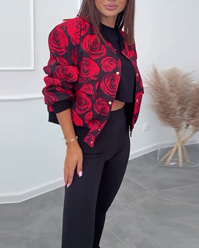 Veste décontractée boutonnée à imprimé rose