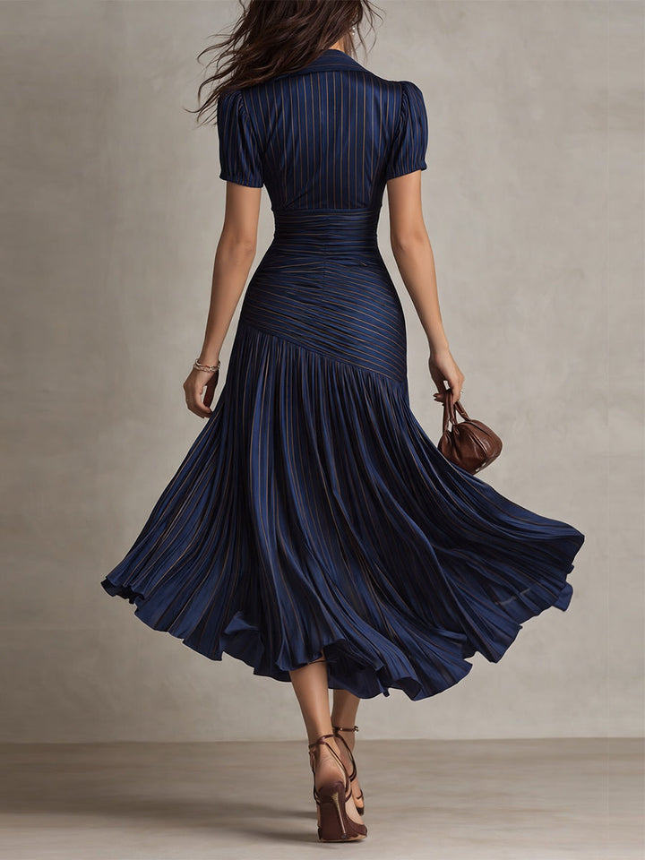 Adriana - Robe Midi en Satin Rayée Rétro