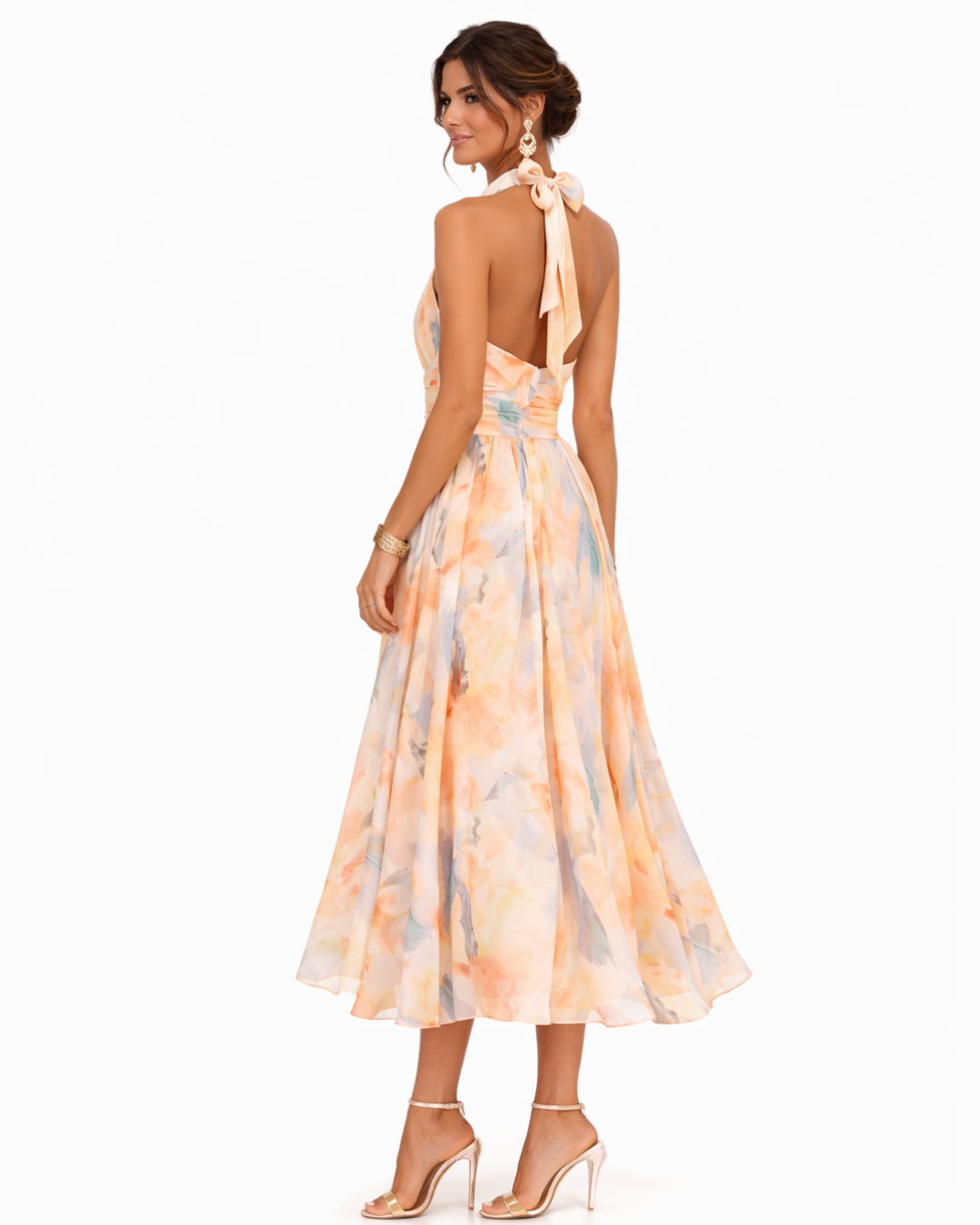 Aurora | Robe Élégante Col Halter Imprimé Aquarelle