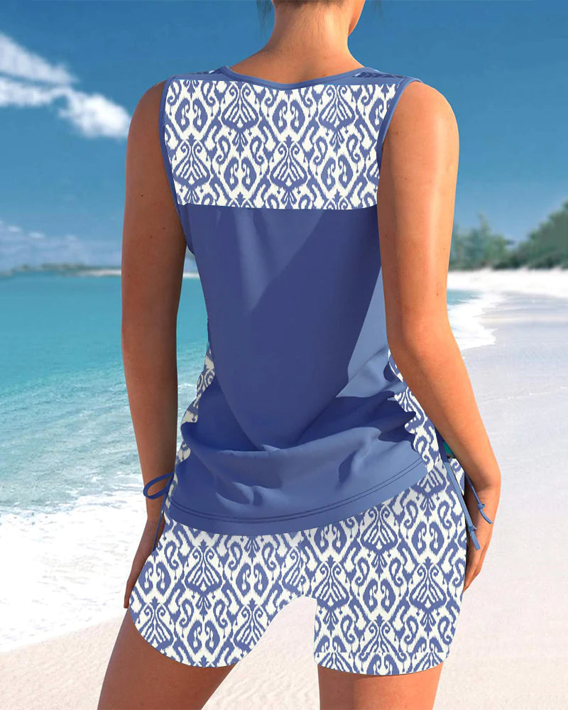 Azura | Tankini Deux Pièces Col V Croisé & Imprimé Géométrique Ethnique