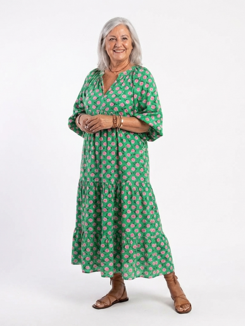 Fiora | Robe Midi Évasée Imprimée Florale à Col V