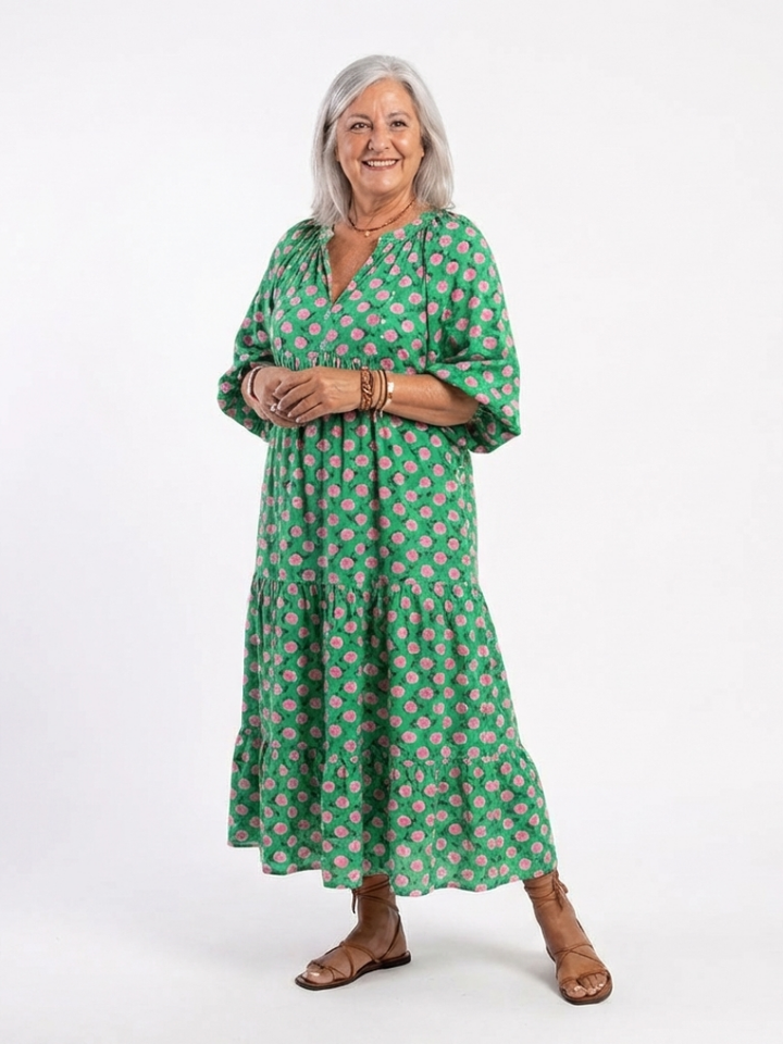 Fiora | Robe Midi Évasée Imprimée Florale à Col V