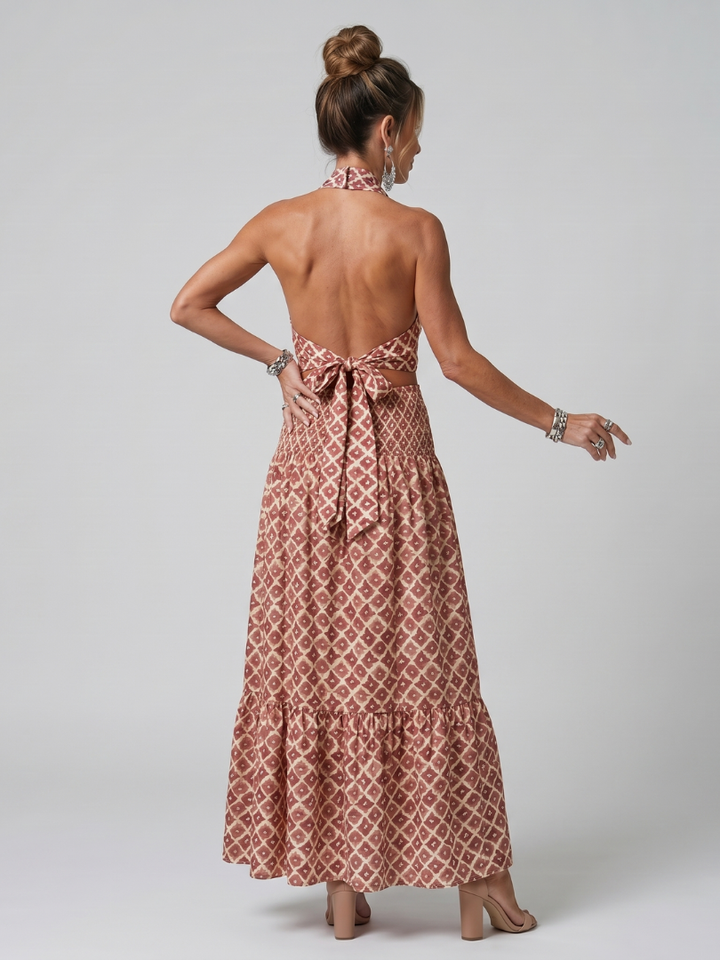 Amira | Robe Midi Découpée à Imprimé Géométrique avec Col Croisé
