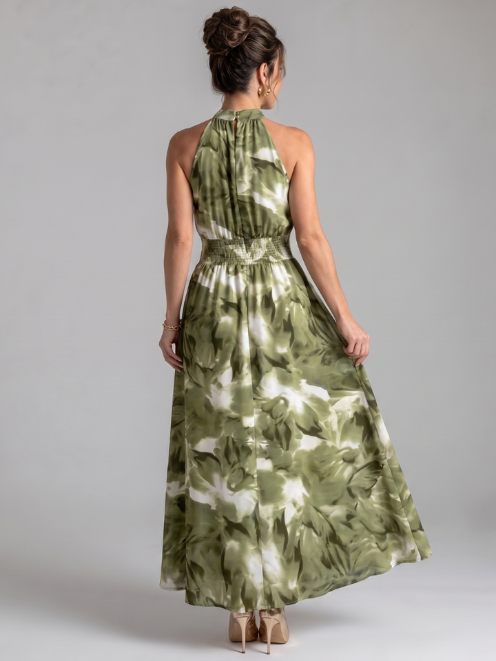Olivia | Robe Midi à Taille Froncée Imprimé Abstrait