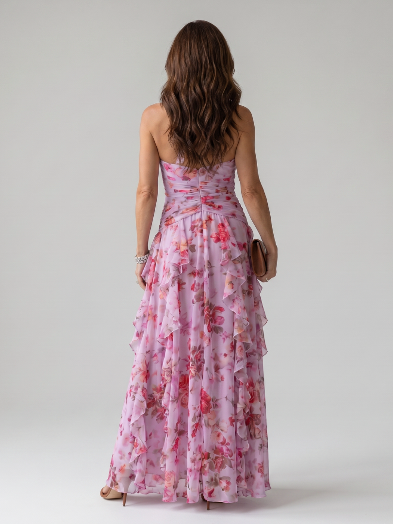 Nori | Robe Maxi Florale à Encolure Halter et Corps Froncé