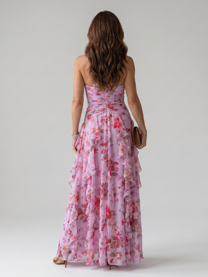 Nori | Robe Maxi Florale à Encolure Halter et Corps Froncé