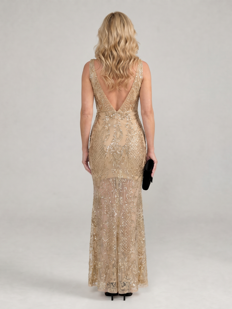 Sirea | Robe midi sans manches avec panneaux transparents et paillettes